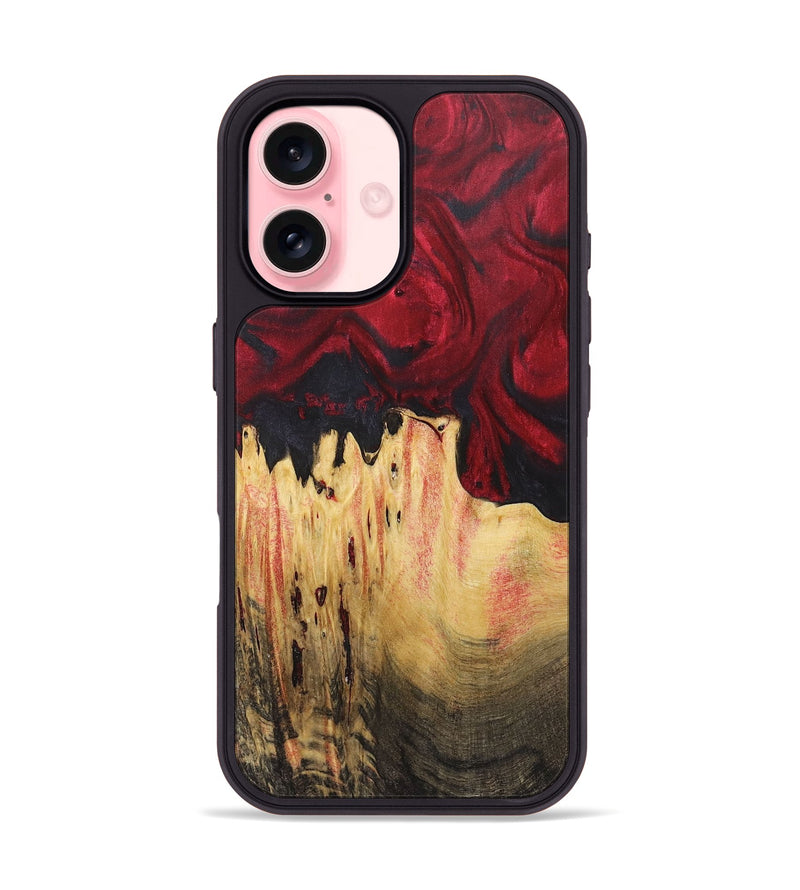 iPhone 16 Wood+Resin Phone Case - Leticia (Red, 720427)