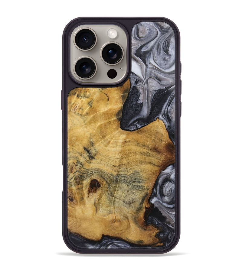 iPhone 16 Pro Max Wood+Resin Phone Case - Emiliano (Black & White, 720438)