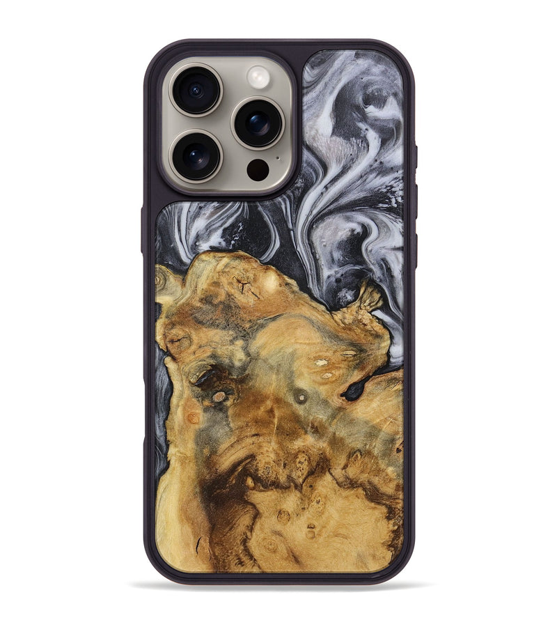 iPhone 16 Pro Max Wood+Resin Phone Case - Katharine (Black & White, 720441)