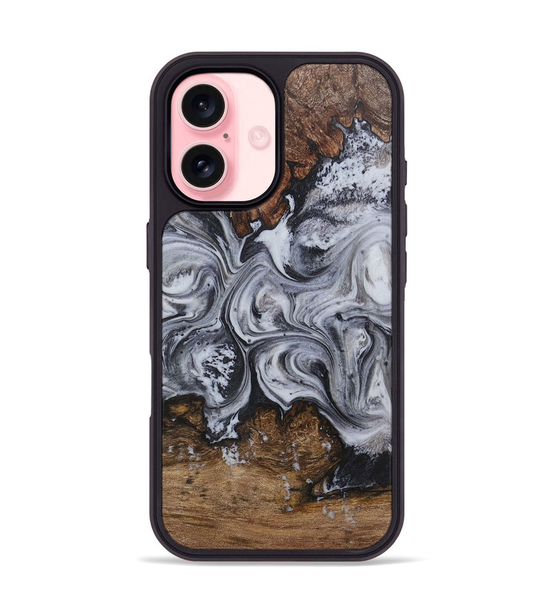 iPhone 16 Wood+Resin Phone Case - Yasmin (Black & White, 720443)