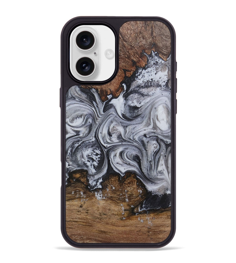 iPhone 16 Plus Wood+Resin Phone Case - Yasmin (Black & White, 720443)