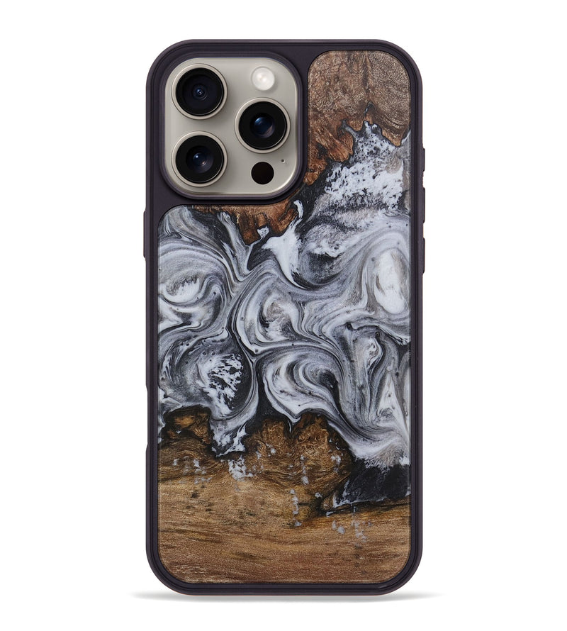 iPhone 16 Pro Max Wood+Resin Phone Case - Yasmin (Black & White, 720443)