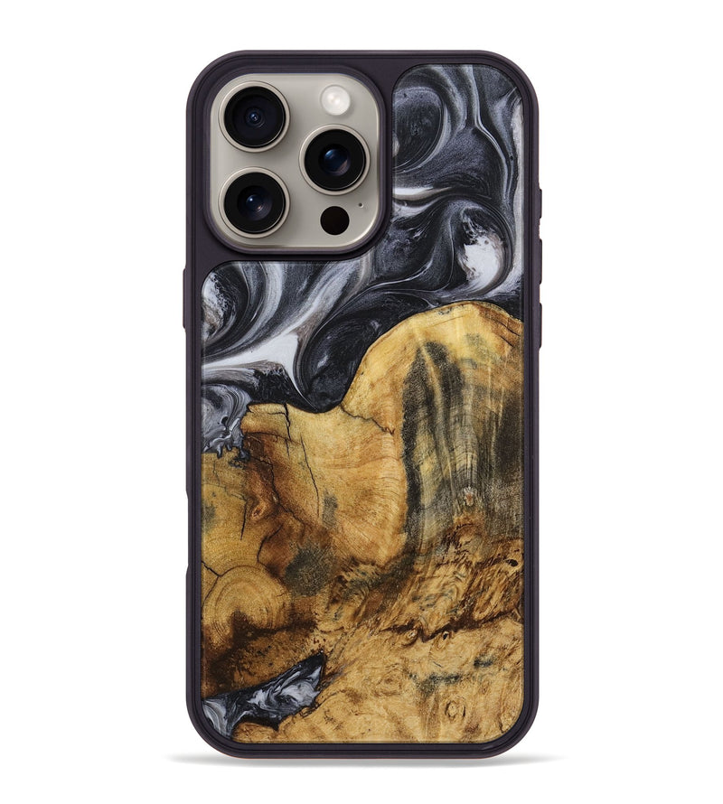 iPhone 16 Pro Max Wood+Resin Phone Case - Gabriella (Black & White, 720444)