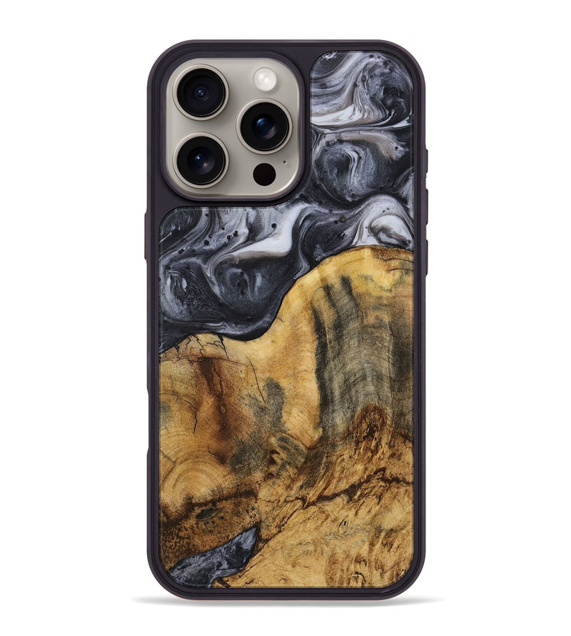 iPhone 16 Pro Max Wood+Resin Phone Case - Vincent (Black & White, 720445)