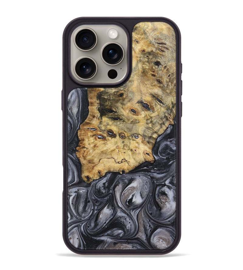 iPhone 16 Pro Max Wood+Resin Phone Case - Herman (Black & White, 720449)