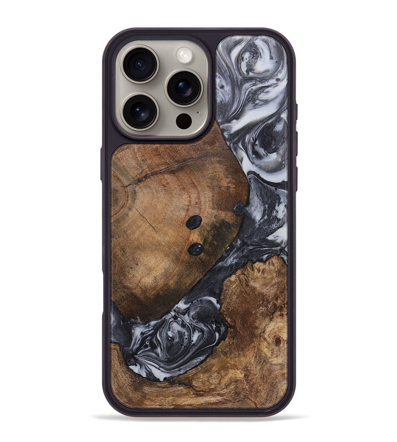 iPhone 16 Pro Max Wood+Resin Phone Case - Sadie (Black & White, 720452)