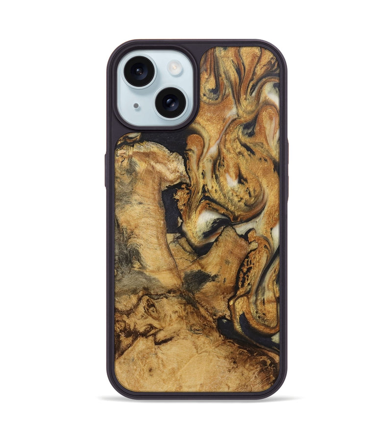 iPhone 15 Wood+Resin Phone Case - Jenifer (Black & White, 720459)