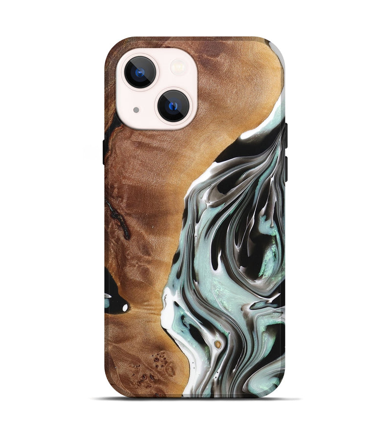 iPhone 14 Wood+Resin Live Edge Phone Case - Janis (Black & White, 720586)