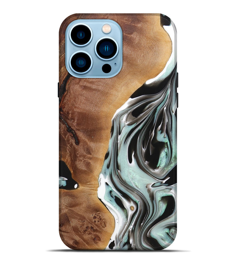 iPhone 14 Pro Max Wood+Resin Live Edge Phone Case - Janis (Black & White, 720586)