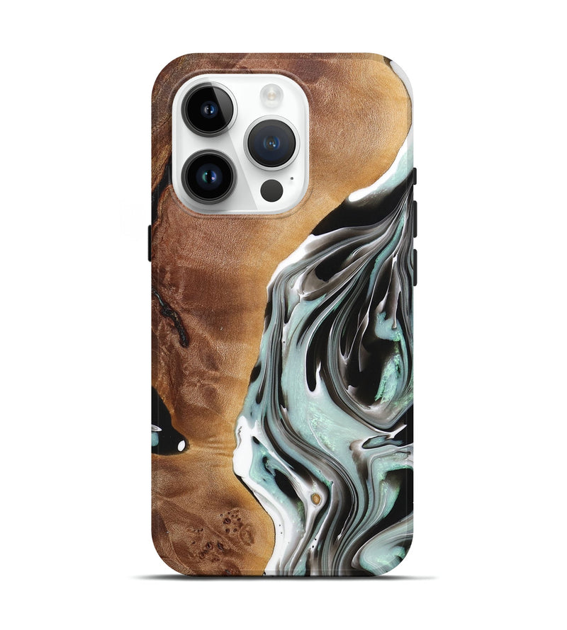 iPhone 15 Pro Wood+Resin Live Edge Phone Case - Janis (Black & White, 720586)