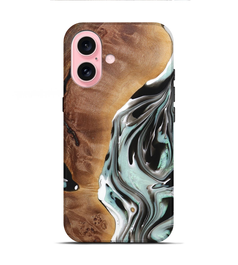 iPhone 16 Wood+Resin Live Edge Phone Case - Janis (Black & White, 720586)