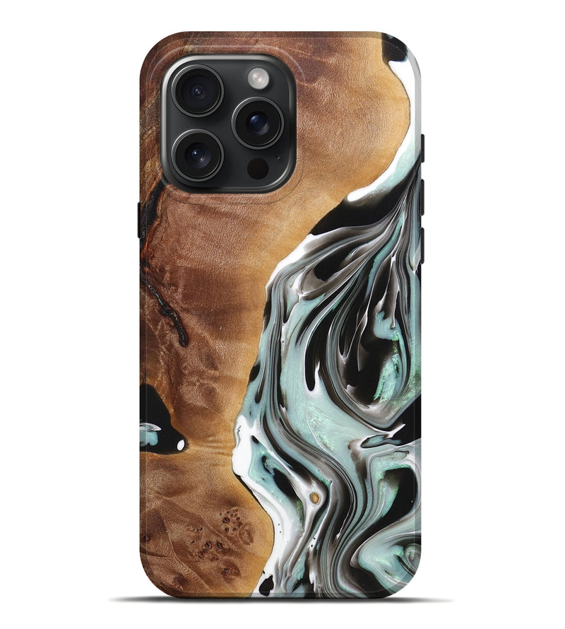 iPhone 16 Pro Max Wood+Resin Live Edge Phone Case - Janis (Black & White, 720586)