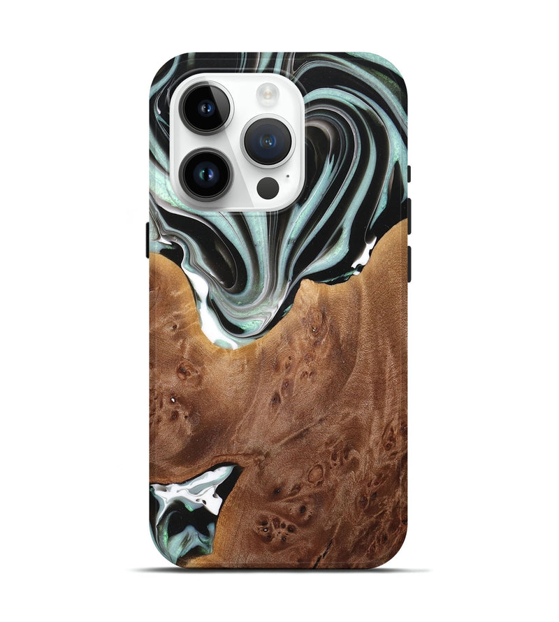 iPhone 15 Pro Wood+Resin Live Edge Phone Case - Freya (Black & White, 720587)