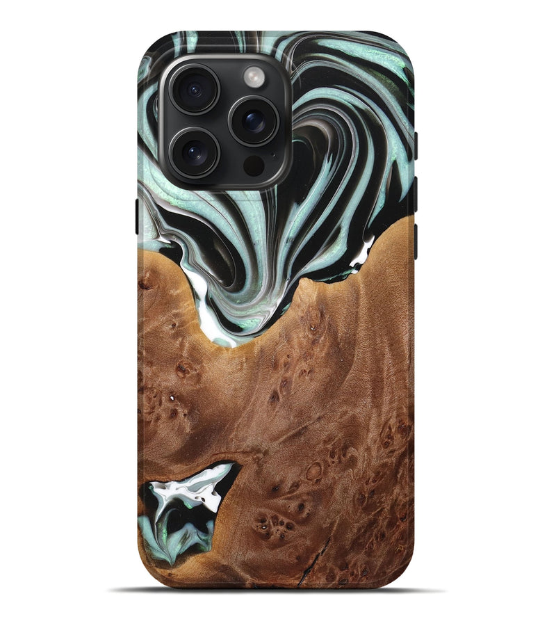 iPhone 16 Pro Max Wood+Resin Live Edge Phone Case - Freya (Black & White, 720587)