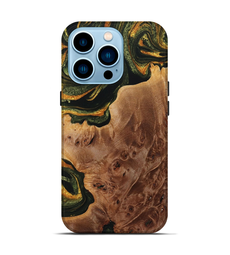 iPhone 14 Pro Wood+Resin Live Edge Phone Case - Daryl (Green, 720589)