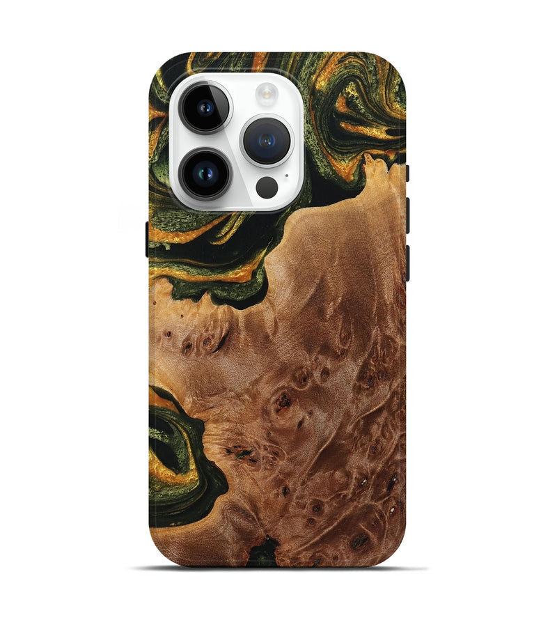 iPhone 15 Pro Wood+Resin Live Edge Phone Case - Daryl (Green, 720589)