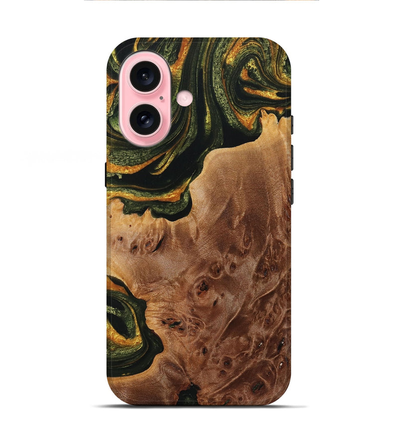 iPhone 16 Wood+Resin Live Edge Phone Case - Daryl (Green, 720589)