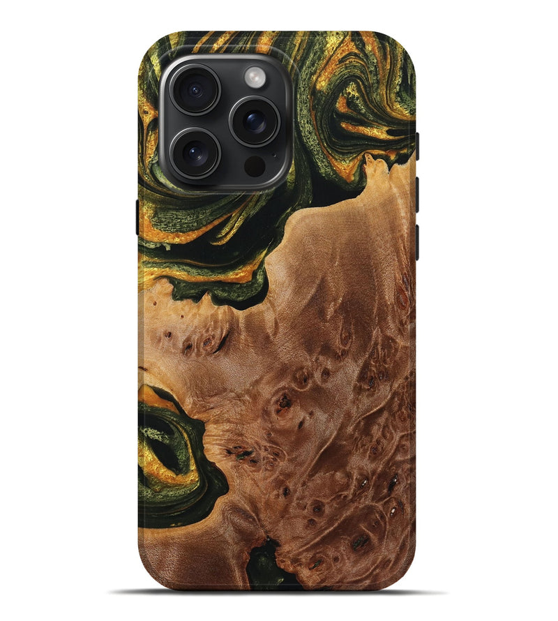 iPhone 16 Pro Max Wood+Resin Live Edge Phone Case - Daryl (Green, 720589)