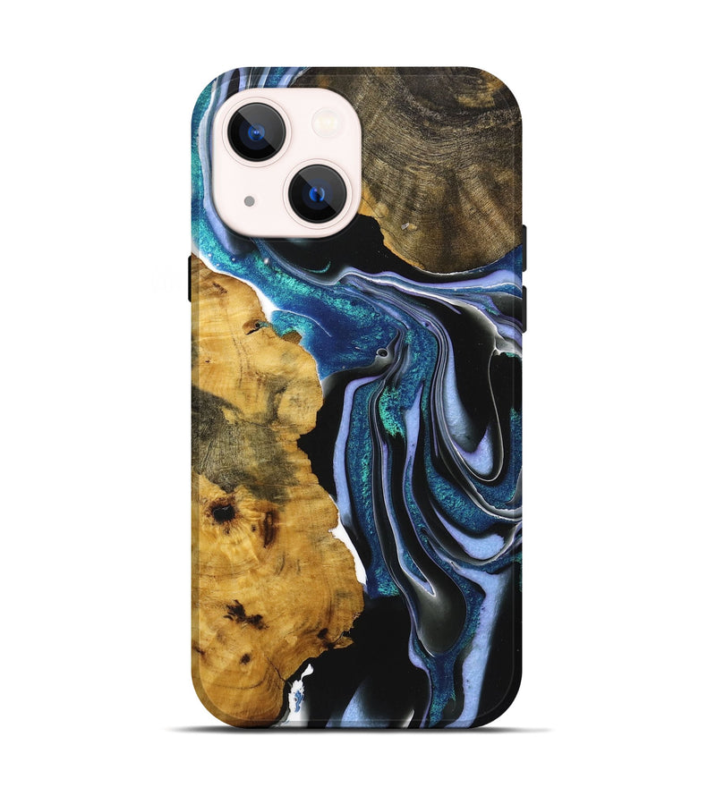 iPhone 14 Wood+Resin Live Edge Phone Case - Katlyn (Blue, 720597)