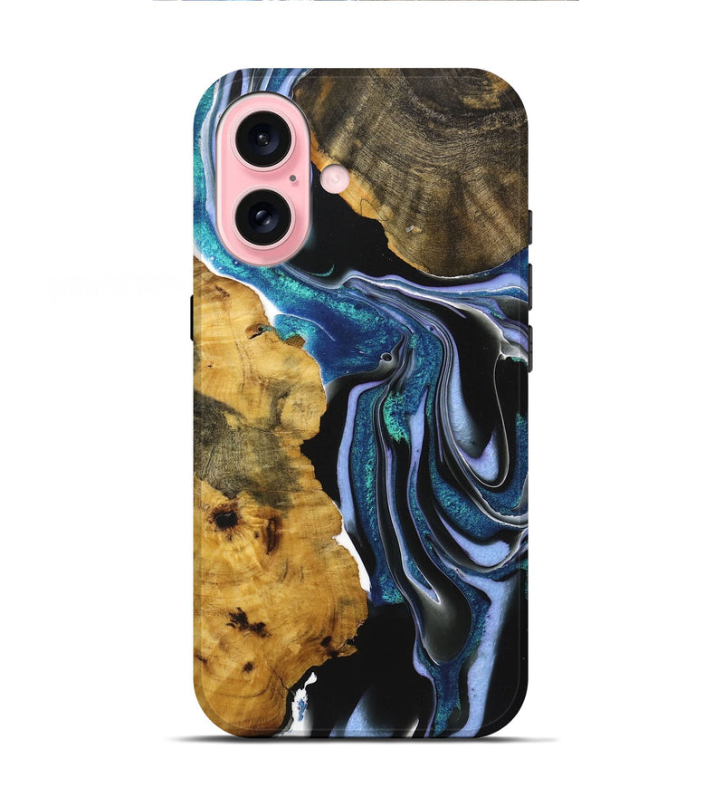 iPhone 16 Wood+Resin Live Edge Phone Case - Katlyn (Blue, 720597)