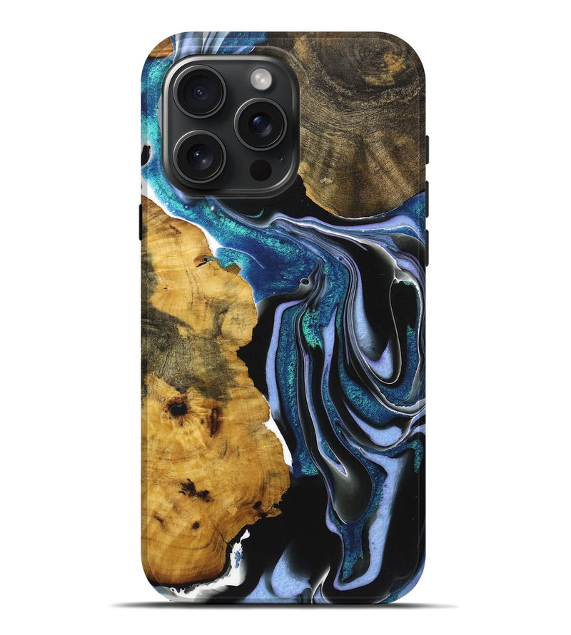 iPhone 16 Pro Max Wood+Resin Live Edge Phone Case - Katlyn (Blue, 720597)