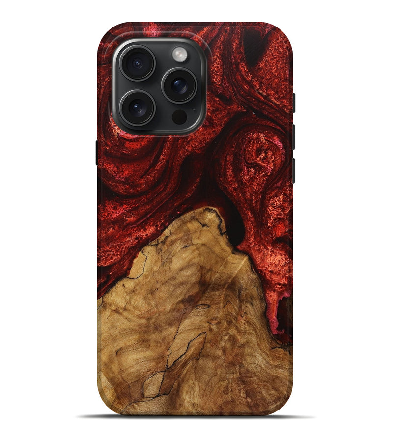 iPhone 16 Pro Max Wood+Resin Live Edge Phone Case - Brittani (Red, 720601)