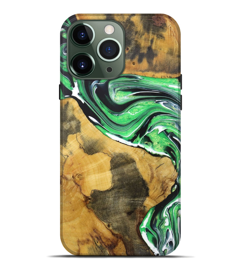 iPhone 13 Pro Max Wood+Resin Live Edge Phone Case - Aimee (Green, 720728)