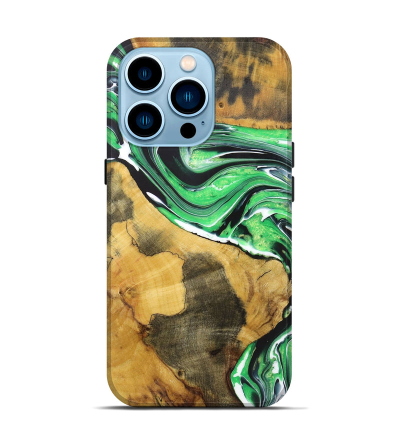 iPhone 14 Pro Wood+Resin Live Edge Phone Case - Aimee (Green, 720728)