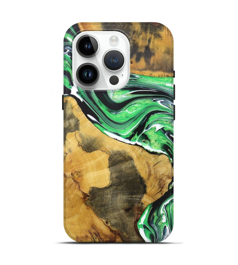 iPhone 15 Pro Wood+Resin Live Edge Phone Case - Aimee (Green, 720728)