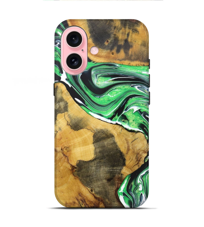 iPhone 16 Wood+Resin Live Edge Phone Case - Aimee (Green, 720728)