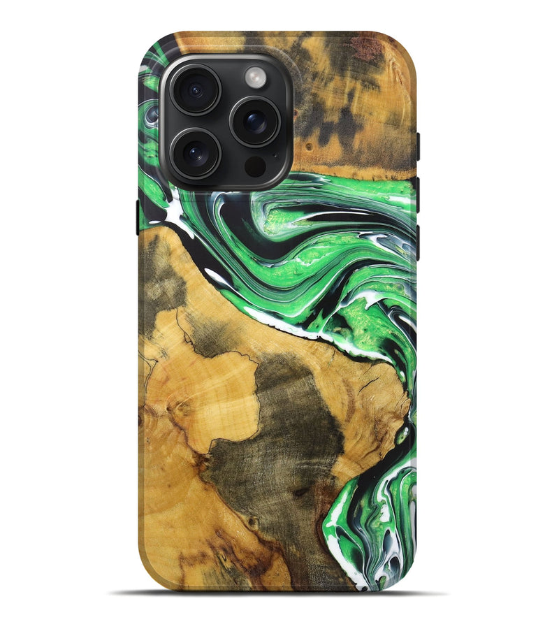 iPhone 16 Pro Max Wood+Resin Live Edge Phone Case - Aimee (Green, 720728)