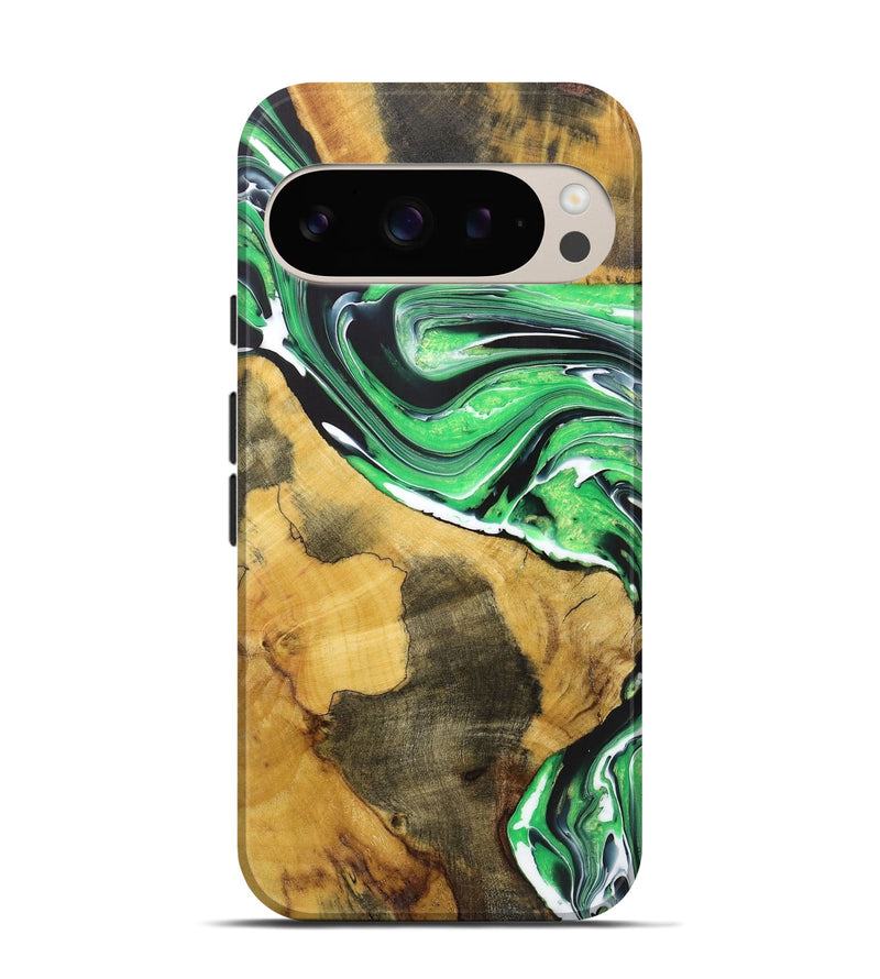 Pixel 9 Wood+Resin Live Edge Phone Case - Aimee (Green, 720728)