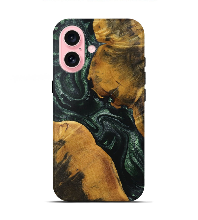 iPhone 16 Wood+Resin Live Edge Phone Case - Maverick (Green, 720730)