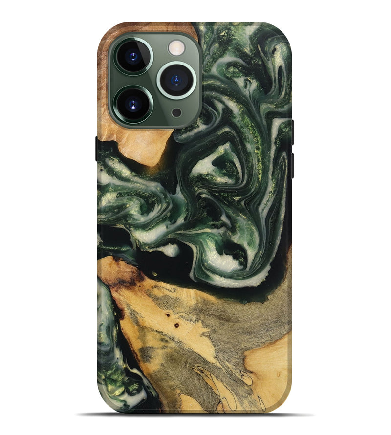 iPhone 13 Pro Max Wood+Resin Live Edge Phone Case - Kizzy (Green, 720731)