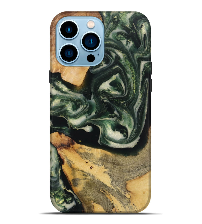 iPhone 14 Pro Max Wood+Resin Live Edge Phone Case - Kizzy (Green, 720731)