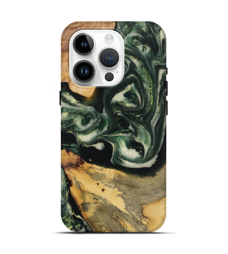 iPhone 15 Pro Wood+Resin Live Edge Phone Case - Kizzy (Green, 720731)