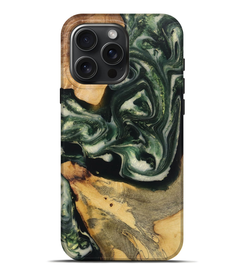 iPhone 16 Pro Max Wood+Resin Live Edge Phone Case - Kizzy (Green, 720731)