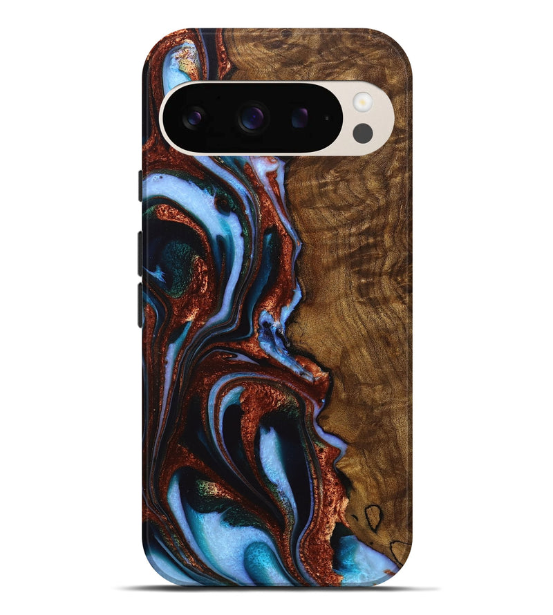 Pixel 9 Pro XL Wood+Resin Live Edge Phone Case - Ramona (Teal & Gold, 720755)