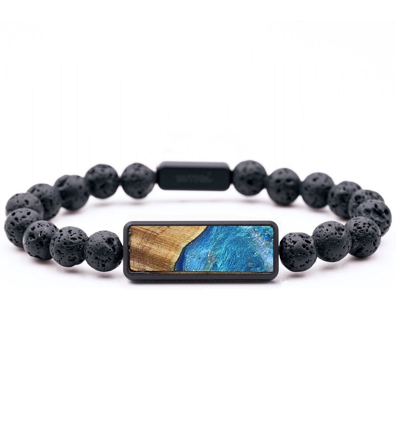 Lava Bead Wood+Resin Bracelet - Shari (Teal & Gold, 720785)