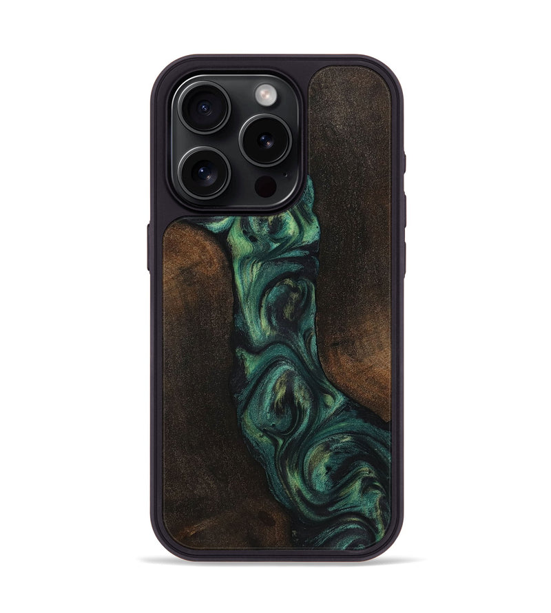 iPhone 15 Pro Wood+Resin Phone Case - Christa (Green, 720839)