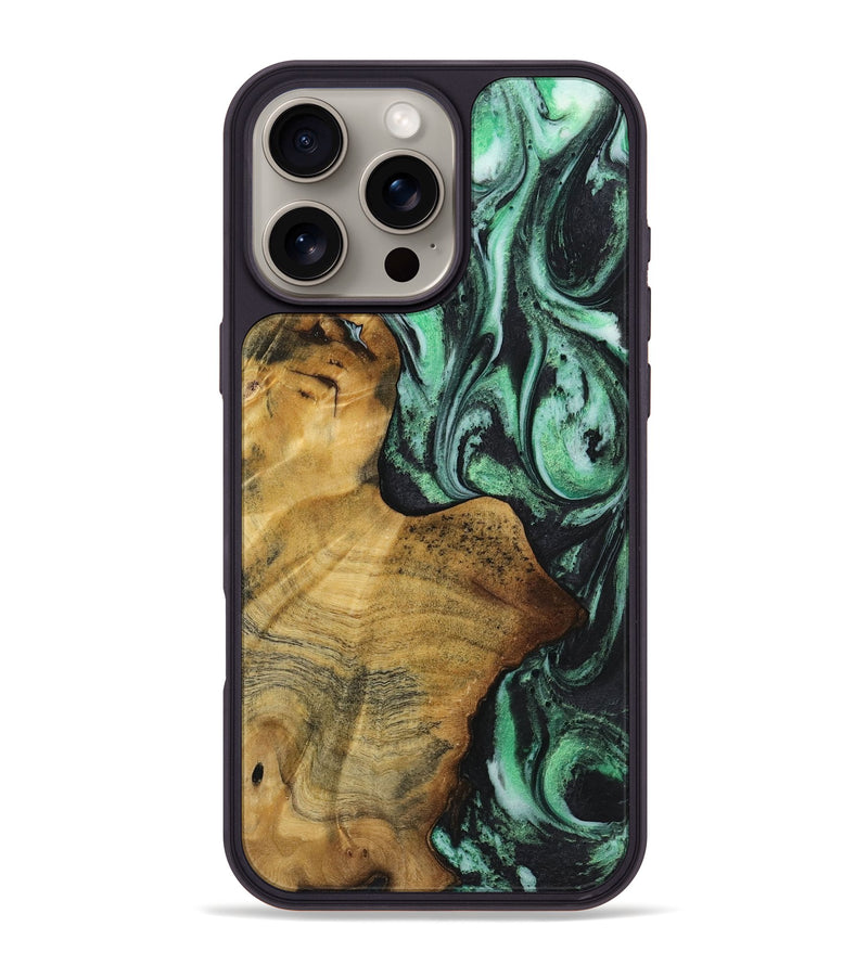 iPhone 16 Pro Max Wood+Resin Phone Case - Cheryl (Green, 720840)