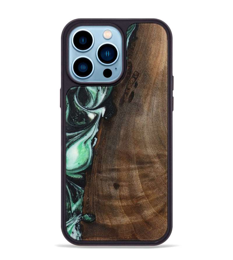 iPhone 14 Pro Max Wood+Resin Phone Case - Nakia (Green, 720841)