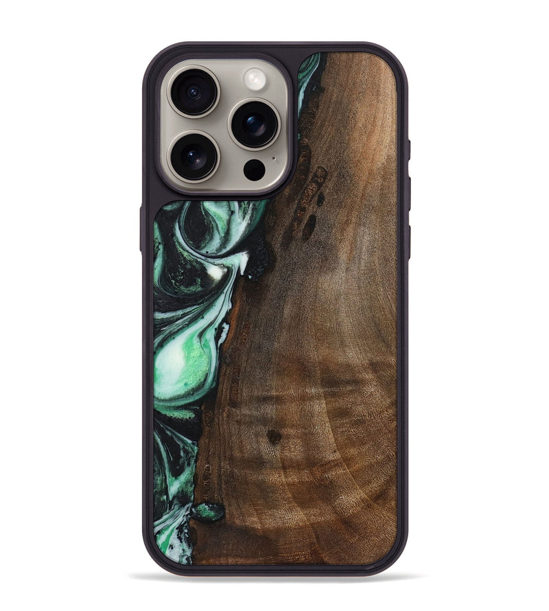 iPhone 15 Pro Max Wood+Resin Phone Case - Nakia (Green, 720841)