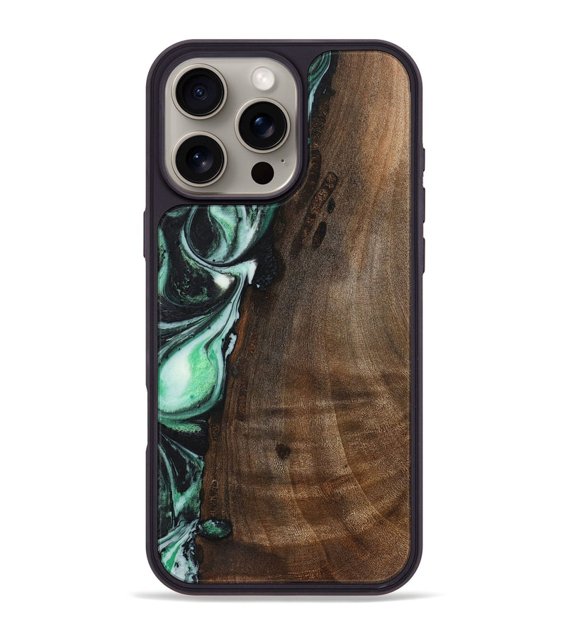 iPhone 16 Pro Max Wood+Resin Phone Case - Nakia (Green, 720841)