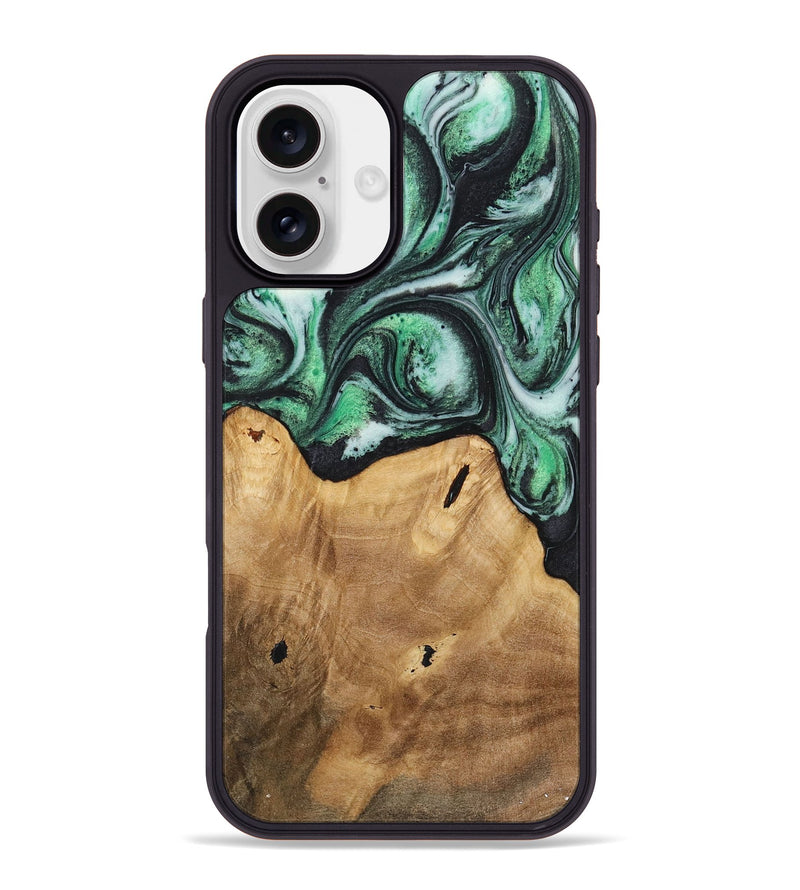 iPhone 16 Plus Wood+Resin Phone Case - Zayden (Green, 720842)