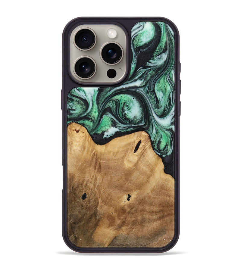 iPhone 16 Pro Max Wood+Resin Phone Case - Zayden (Green, 720842)