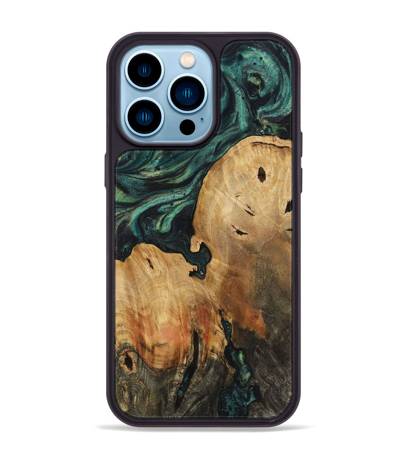 iPhone 14 Pro Max Wood+Resin Phone Case - Laurie (Green, 720845)