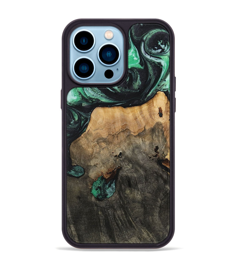 iPhone 14 Pro Max Wood+Resin Phone Case - Nora (Green, 720847)