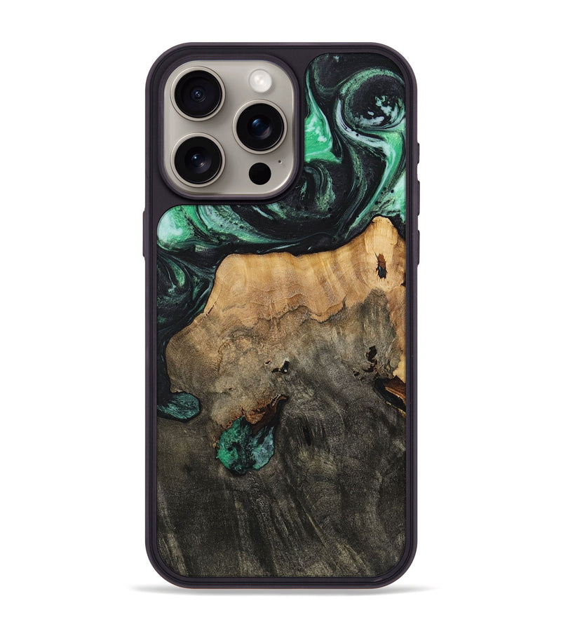 iPhone 15 Pro Max Wood+Resin Phone Case - Nora (Green, 720847)