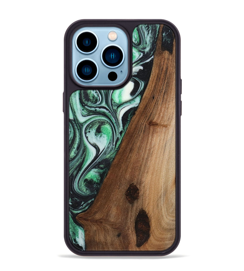 iPhone 14 Pro Max Wood+Resin Phone Case - Alejandra (Green, 720851)